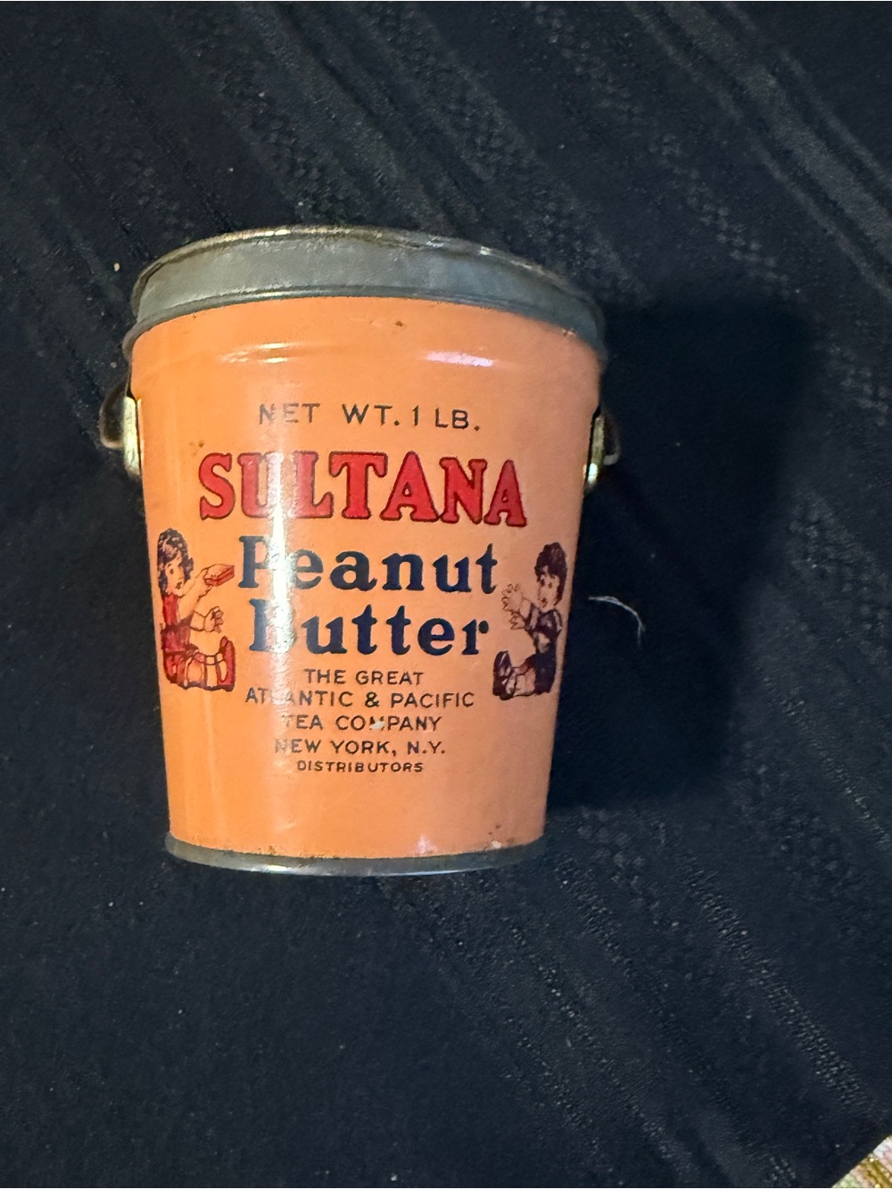 Vintage Sultana Peanut Butter Tin pail with lid and wire handle